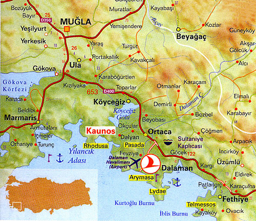 Location of Caunos and Dalyan