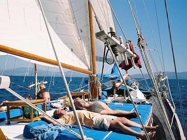 Sun deck - relaxing at Rhodes Blue Cruise
