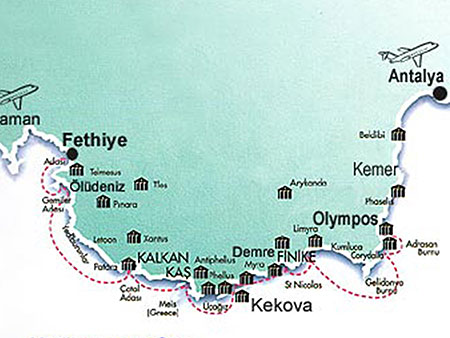 Blue Cruise Fethiye to Kemer , Demre - Coast of light gulet holiday