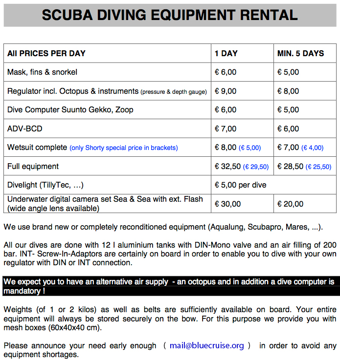 SCUBA Turkey Equipment Rental